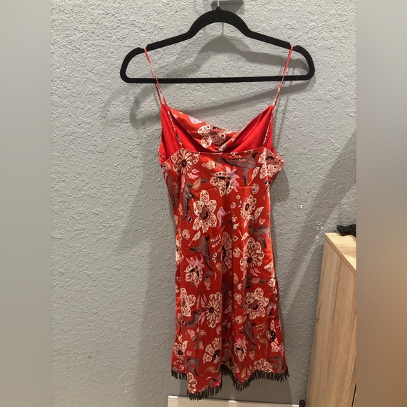 Cinq A Sept Avalyn Beaded Fringe Floral Print Charmeuse Minidress in Red Multi - Picture 4 of 5